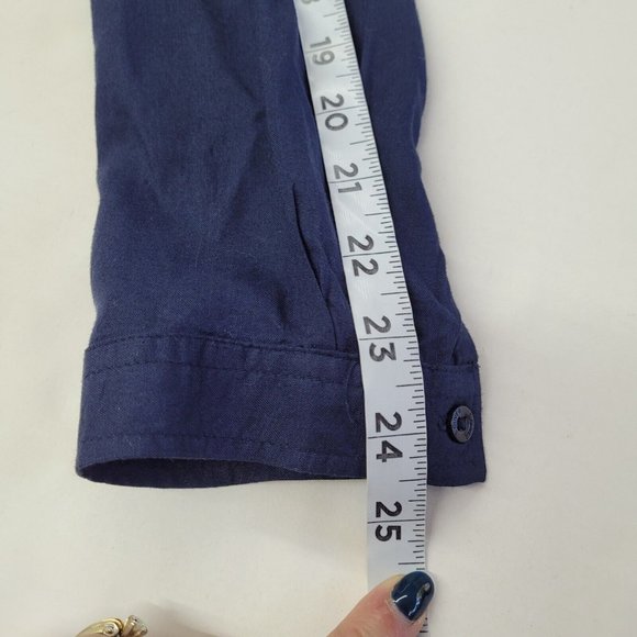 S Oliver Top Women 10 Navy Blue Button‎ Back Long Sleeve Blouse Pleated - Picture 13 of 14